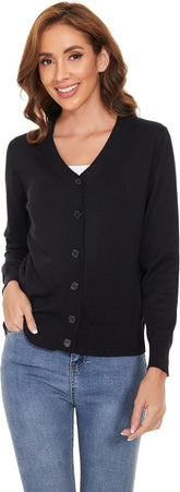 WOMENS V NECK BLACK CARDIGAN - Smgarment's